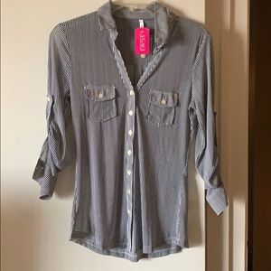 Agaci blue and white button down blouse